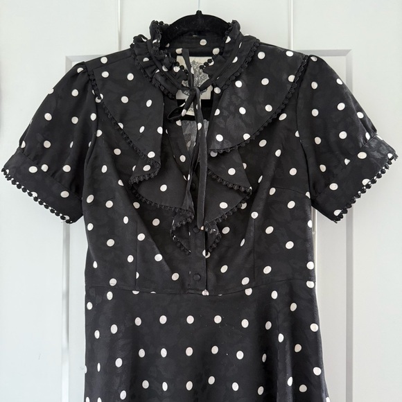 Black & white polka dot short sleeve dress with ruffle details - Medium - Picture 2 of 7